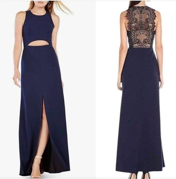 BCBGMaxAzria Dresses & Skirts - BCBG Max Azaria Navy Blue Veranna Cutout Lace-Back Elegant Gown Size 2 Tall